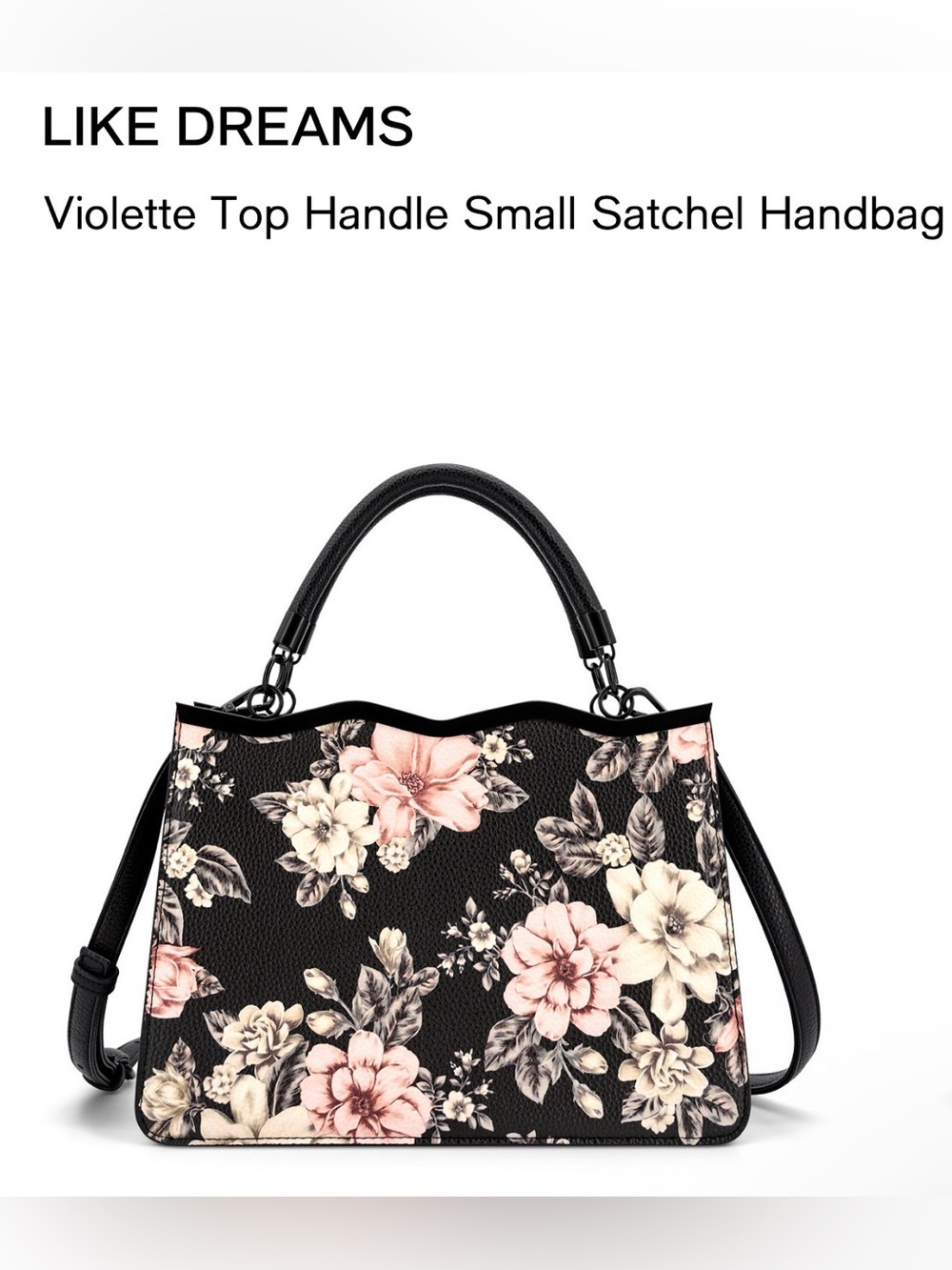 Like Dreams Violette Top Handle Sm Satchel Handbag. Black.